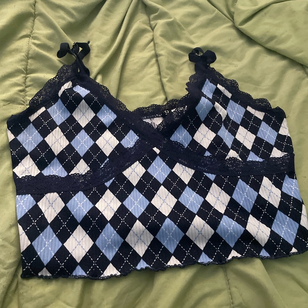 H&M Blue and Black Argyle Tank Top